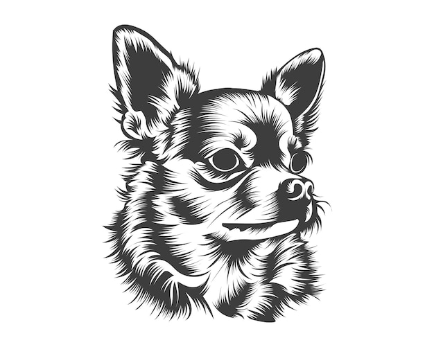 Perro chihuahua espalda y silueta vectorial blanca, ilustración de cara de perro