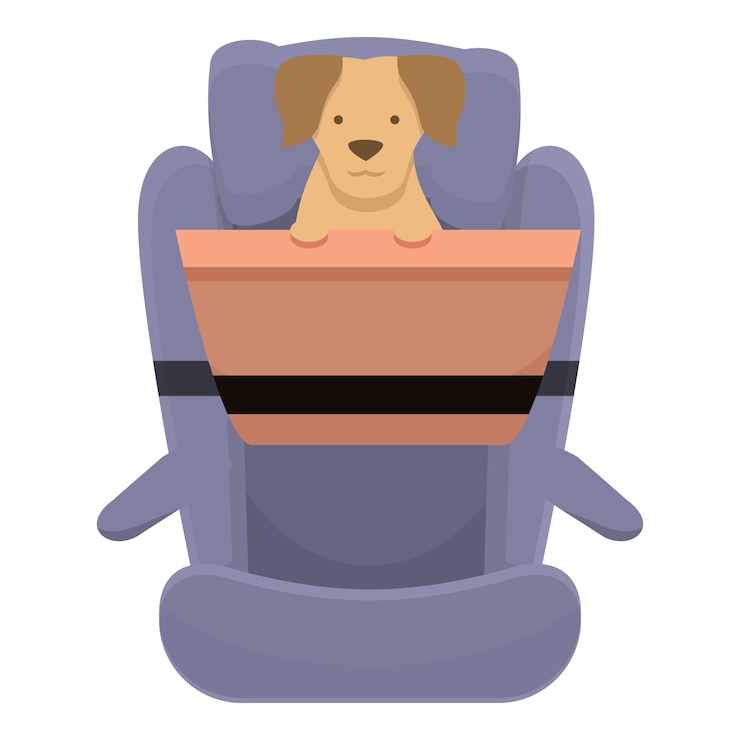 Vector perro, coche, cinturón de seguridad, icono, caricatura, vector, viaje, viaje, vacaciones, mascota