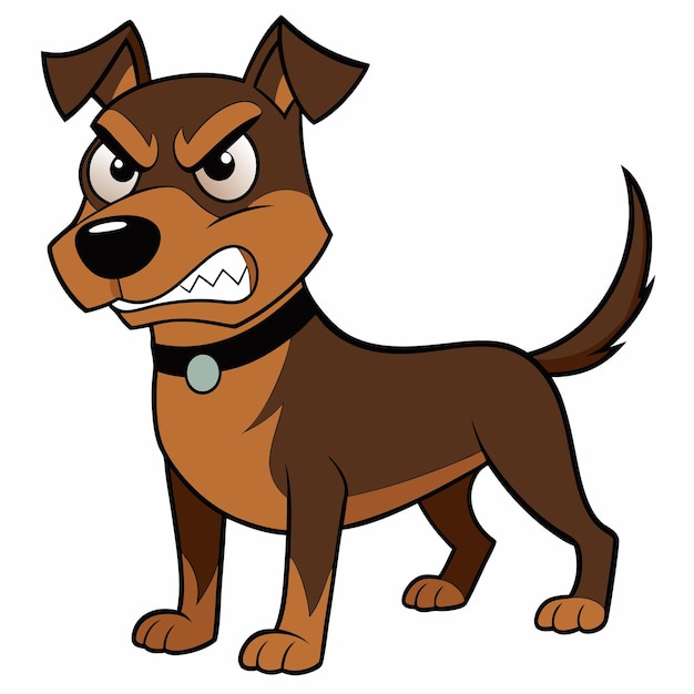 un perro con un collar que dice perro enojado