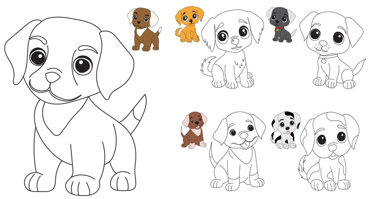 Vector perro conjunto cachorros dibujos animados para niños libro para colorear boceto vector