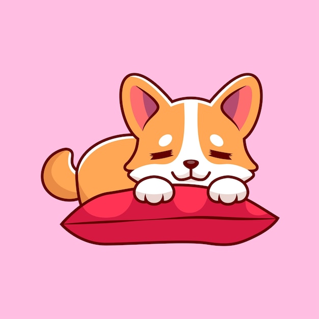 Vector perro corgi durmiendo en la almohada