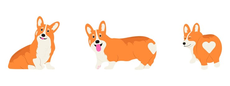 Vector perro corgi lindo cachorro corgi perro conjunto vector ilustración