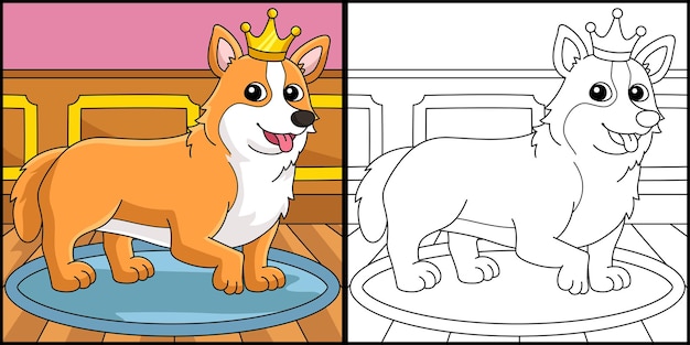 Perro Corgi Página Para Colorear Ilustración Coloreada