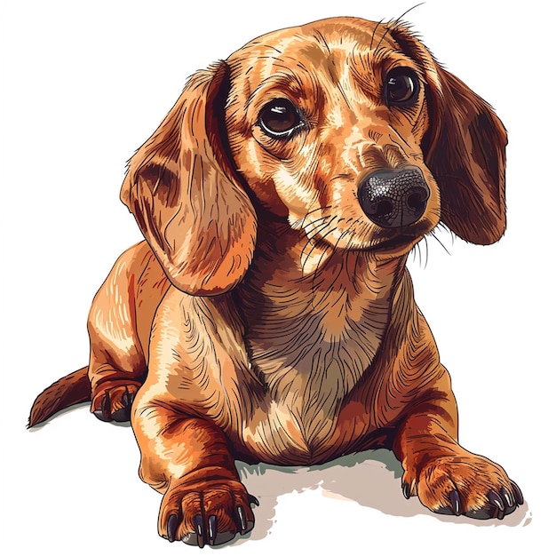 Vector un perro dachshund de pie en el estilo de retratos realistas de color rojo claro y ámbar detallado