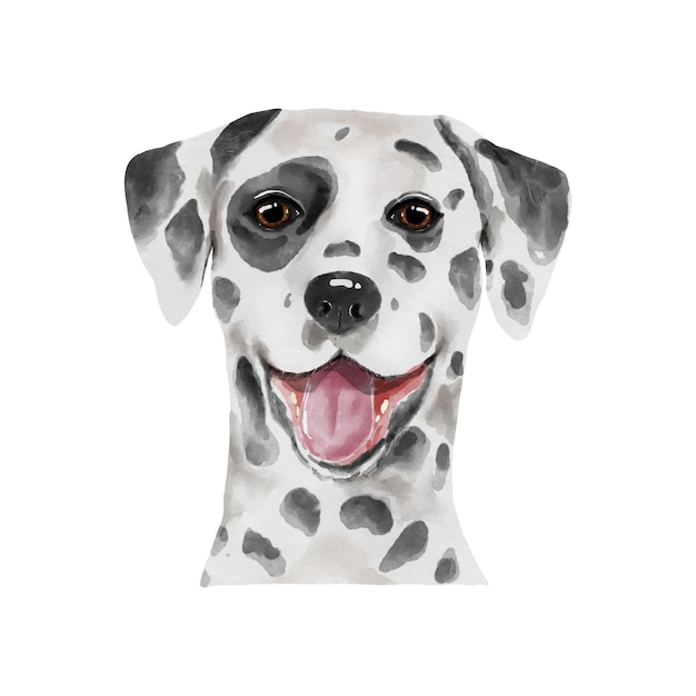 Perro dálmata acuarela pintura adorable cachorro animal aislado sobre fondo blanco realista lindo perro retrato vector ilustración