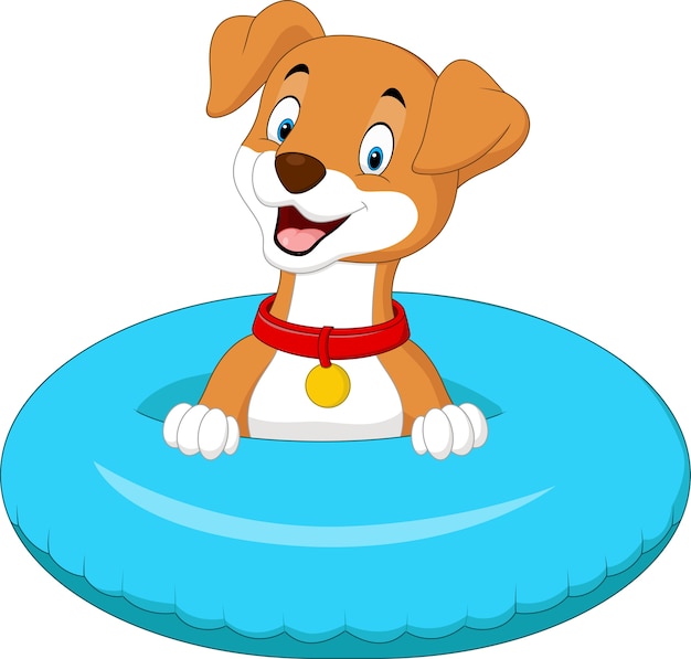 Perro de dibujos animados con anillo inflable