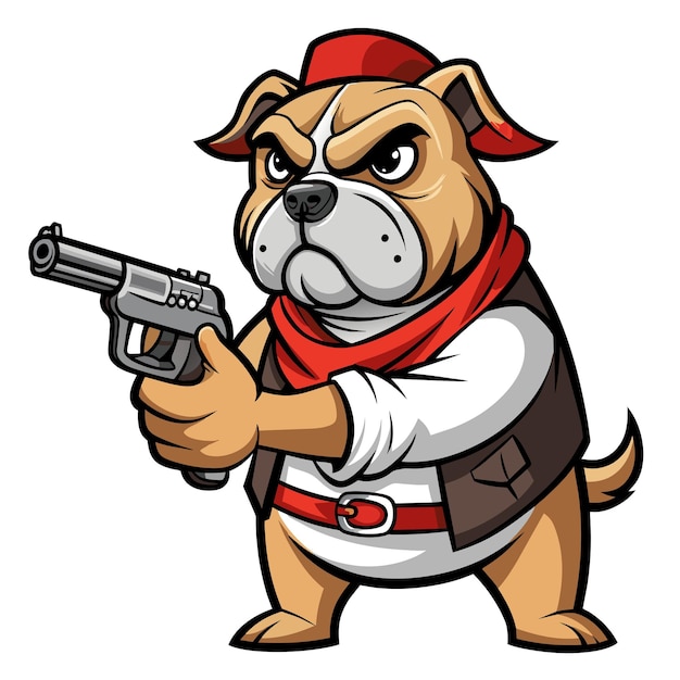 un perro de dibujos animados con un arma apuntando a la derecha