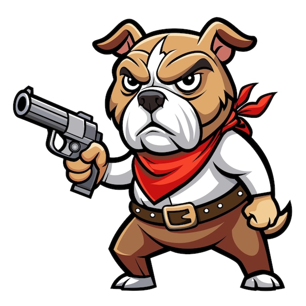 un perro de dibujos animados con un arma apuntando a la derecha