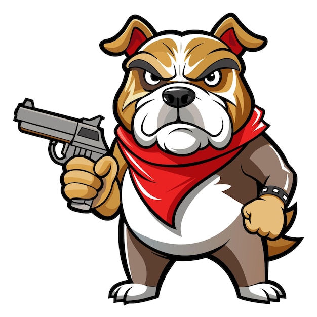 un perro de dibujos animados con un arma apuntando a la derecha