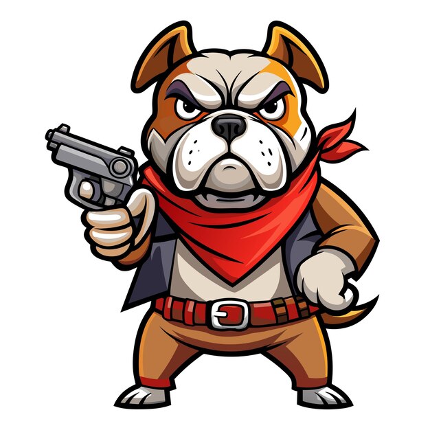 un perro de dibujos animados con un arma apuntando a la derecha