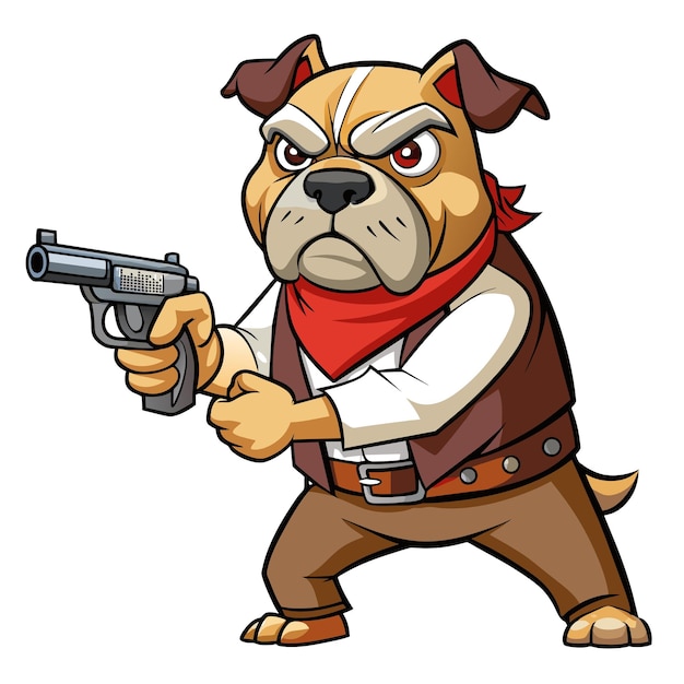 un perro de dibujos animados con un arma apuntando a la derecha