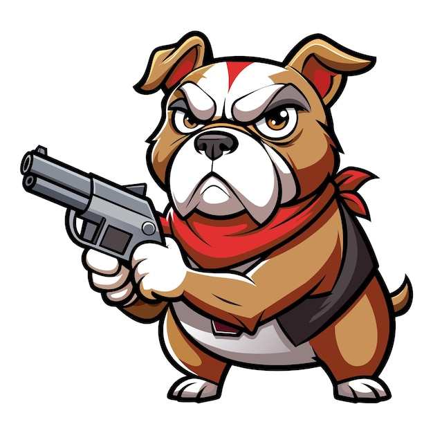 un perro de dibujos animados con un arma apuntando a la derecha