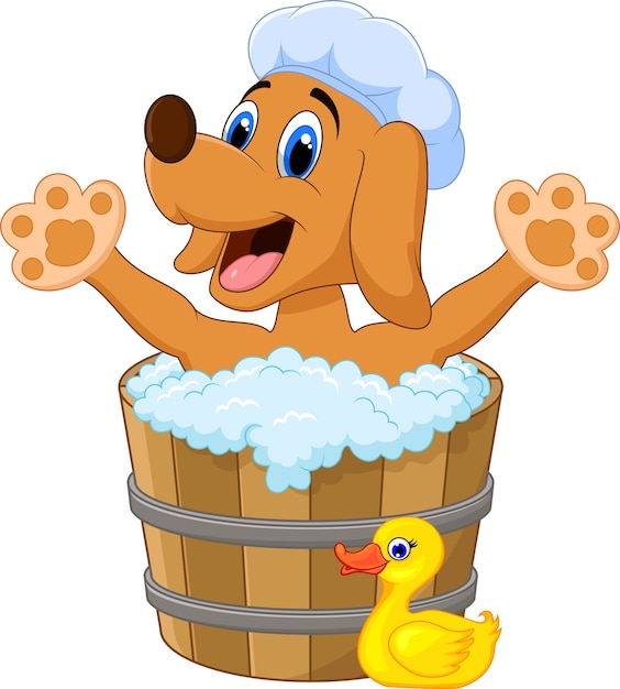 Perro de dibujos animados bañándose en el perro bañándose