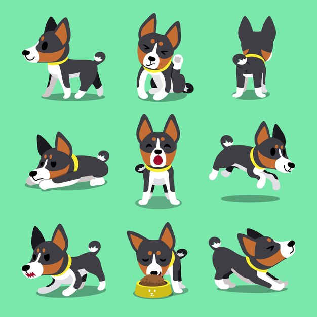 Perro de dibujos animados basenji poses de perro