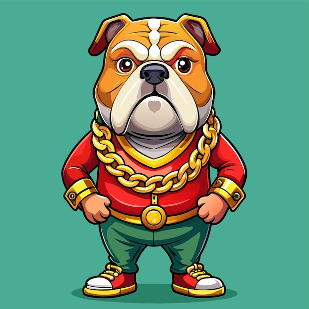 un perro de dibujos animados con una cadena de oro y una cadena de oro