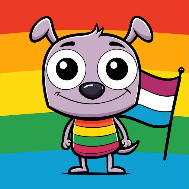 Vector un perro de dibujos animados con una camisa de color arcoíris y una camisa del color arco iris