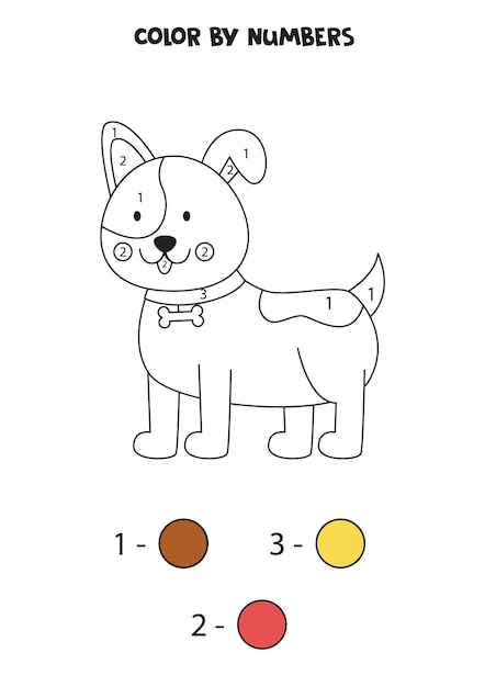 Perro de dibujos animados de color por números Hoja de trabajo para niños