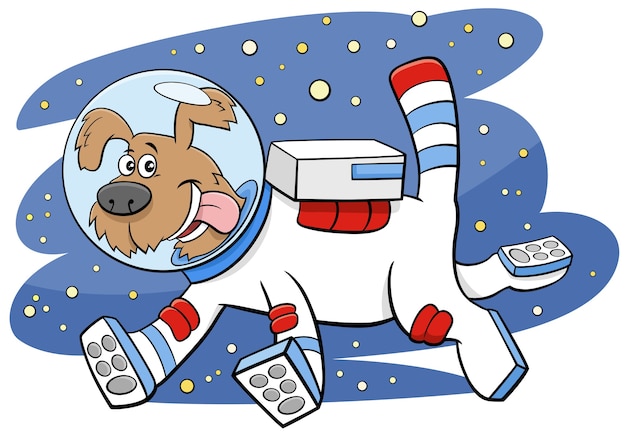 Perro de dibujos animados en el espacio cómico personaje animal