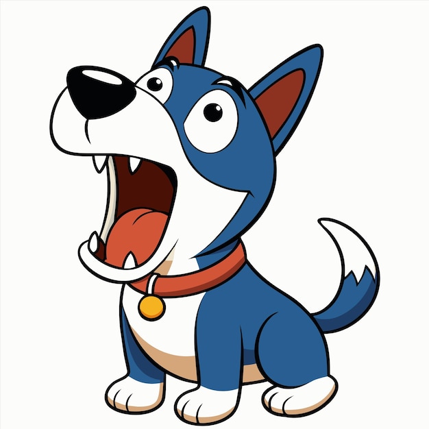 un perro de dibujos animados con una etiqueta que dice "el perro está abierto"