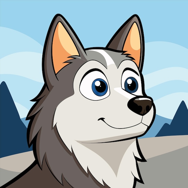 un perro de dibujos animados con un fondo azul con una imagen de un lobo con ojos azules