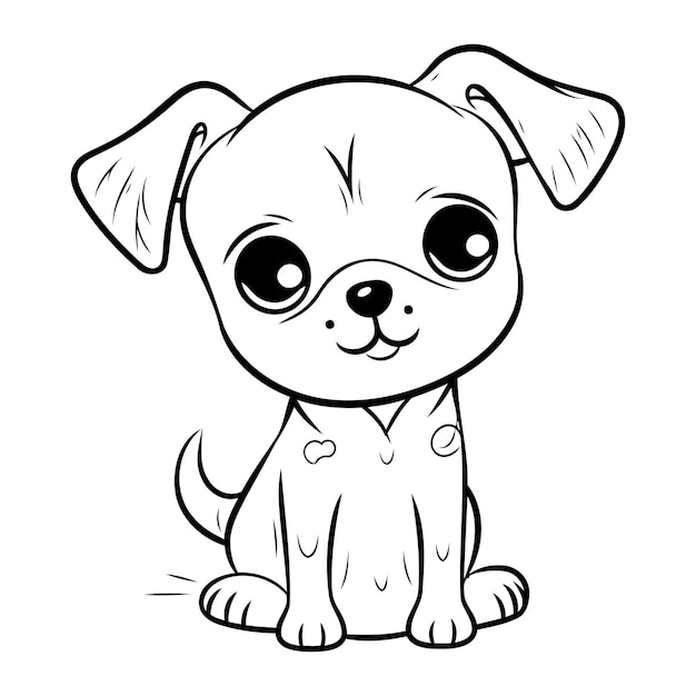 Perro de dibujos animados lindo ilustración vectorial dibujada a mano para colorear libro