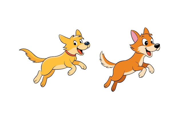 un perro de dibujos animados y un perro están corriendo en diferentes colores