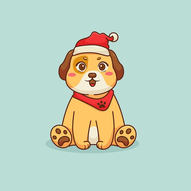 Perro De Dibujos Animados Sentado Con Sombrero De Navidad Ilustración Vectorial