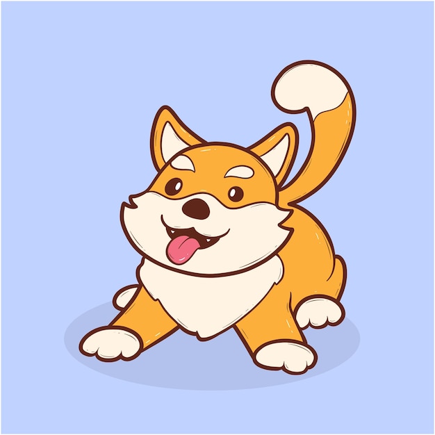 Vector perro de dibujos animados shiba inu con una postura lúdica y una expresión alegre