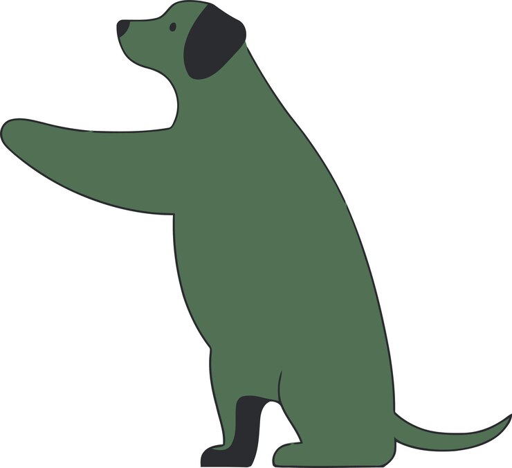 Vector perro de dibujos animados verde de pie en las patas traseras con la pata extendida