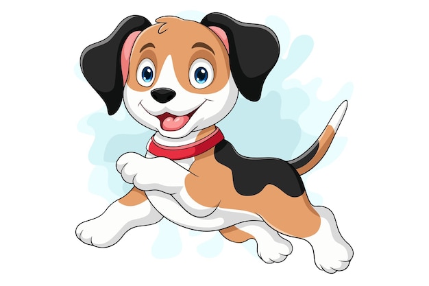 Perro divertido de dibujos animados corriendo aislado sobre fondo blanco