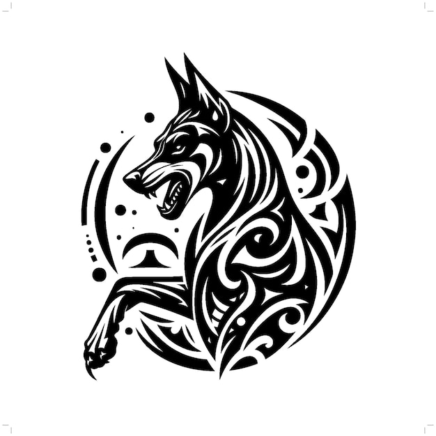 Vector el perro doberman en el tatuaje tribal moderno arte de línea abstracta de animales contorno minimalista vector