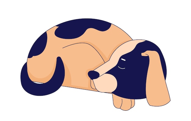 Vector perro durmiente beagle acurrucado personaje de dibujos animados lineales 2d