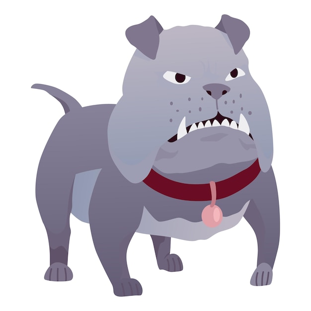 Perro enojado Animal loco con dientes afilados Mascota peligrosa de dibujos animados Perro vectorial en poses de acción de pie Perro agresivo aislado sobre fondo blanco