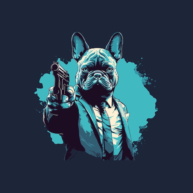 perro enojado con un diseño de camiseta de pistola ilustración dibujada a mano