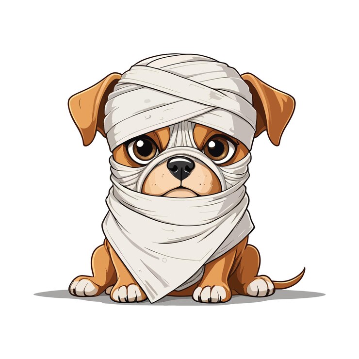 Perro envuelto en momia con personaje de Halloween