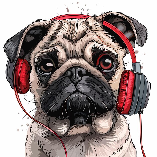 Vector perro escuchando música