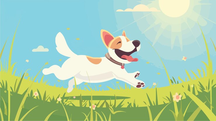 Vector perro feliz corriendo en un campo