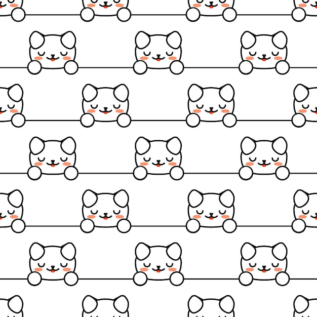 Perro feliz de patrones sin fisuras en un hermoso estilo. Papel tapiz de papel de envolver estampado textil. Dibujo vectorial. Linda ilustración. Personaje de dibujos animados divertido. Impresión decorativa.