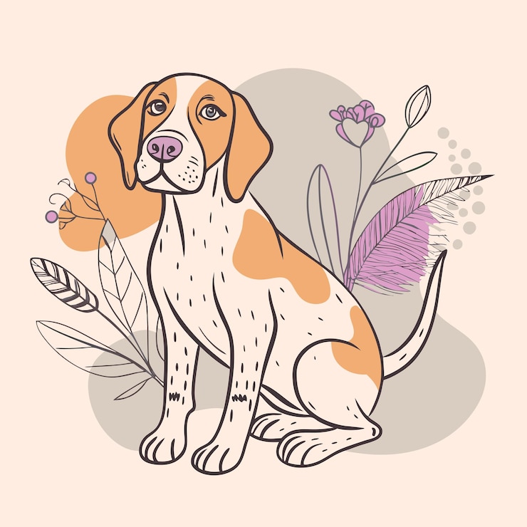 Vector un perro con una flor y una imagen de un perro