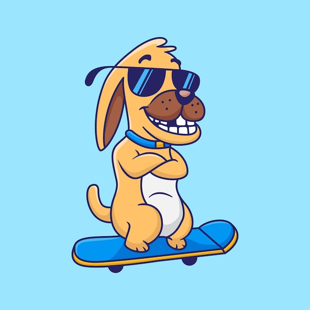 Vector perro fresco y adorable jugando patineta diseño vector camiseta cartel, etc.