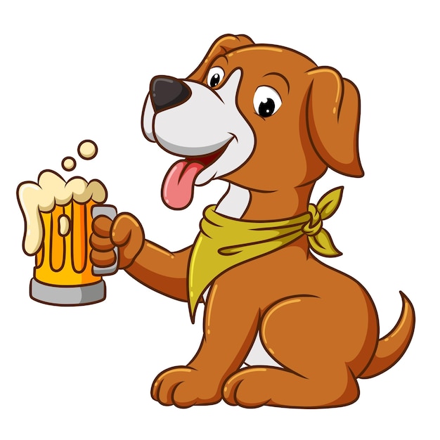 El perro fresco sostiene la cerveza de raíz de la ilustración.