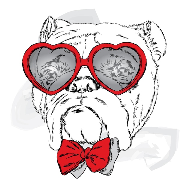 Vector perro con gafas corazones san valentín