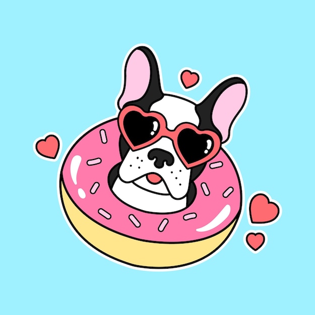 un perro con gafas de sol con una rosquilla