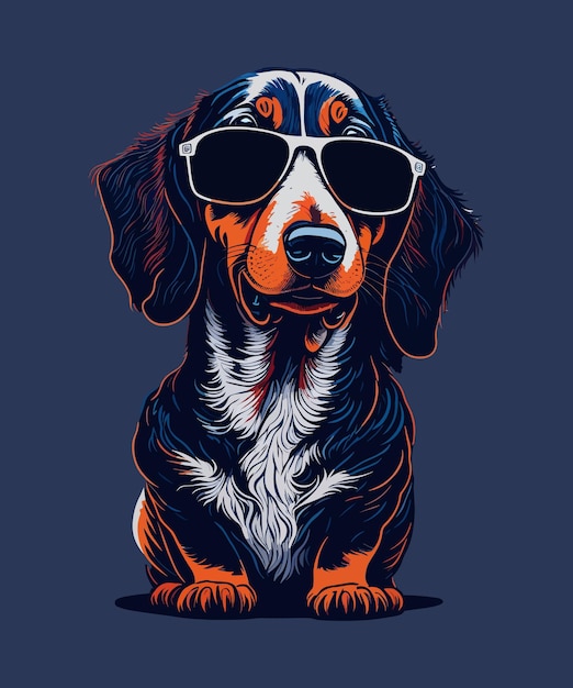 Perro con gafas de sol sobre un fondo azul.