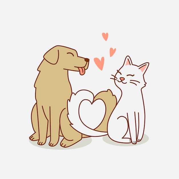 Perro y gato se aman ilustración