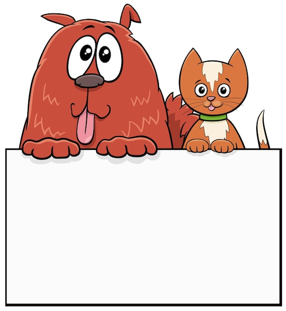 Vector perro y gato de dibujos animados con diseño gráfico de singboard blanco