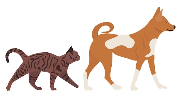 Perro y gato en diseño plano aislado en vector de fondo blanco