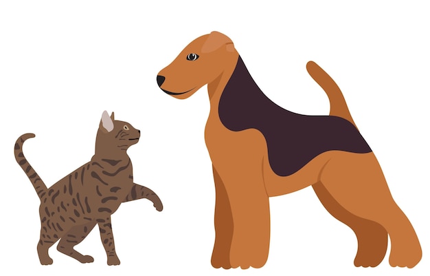 Perro y gato en diseño plano aislado