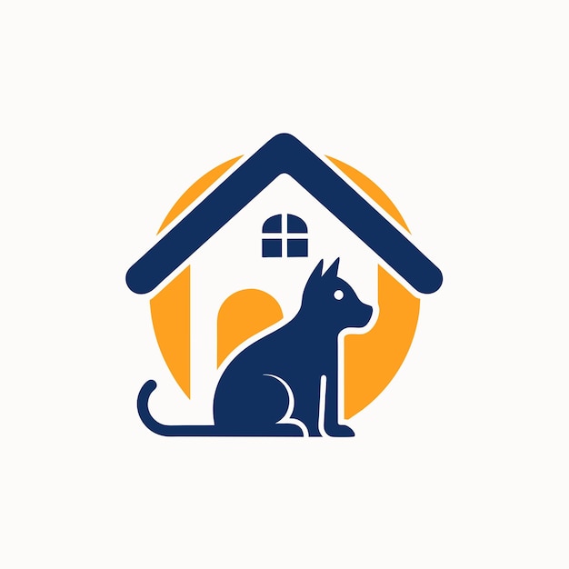 Vector un perro y un gato están sentados juntos frente a una casa, una pared cubierta de sudor con acentos brillantes sutiles.