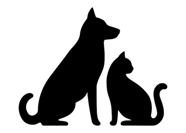 Vector perro gato perfil negro silueta vista lateral aislado fondo blanco diseño animal negocio vector